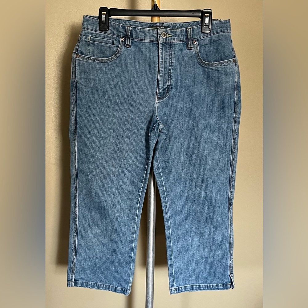 French Cuff Blue Cropped Jeans Straight Leg Size 10